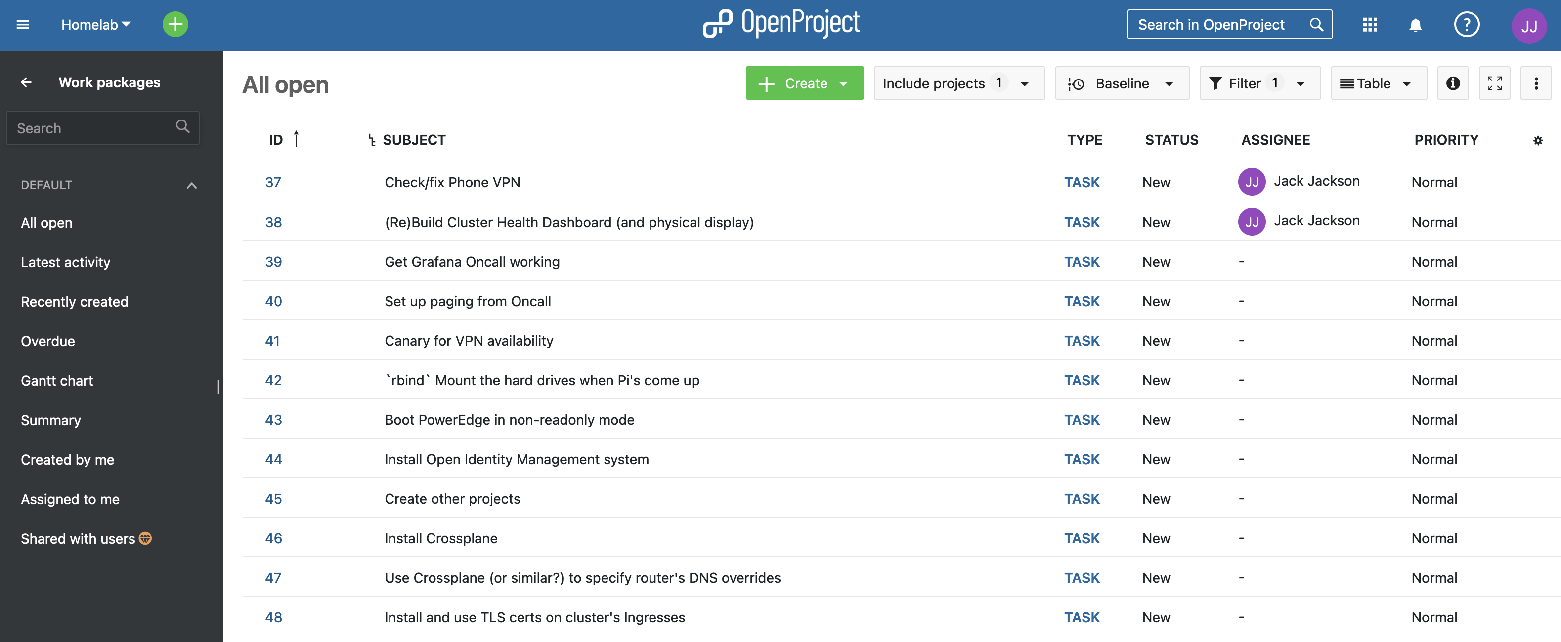 Screenshot of the OpenProject UI